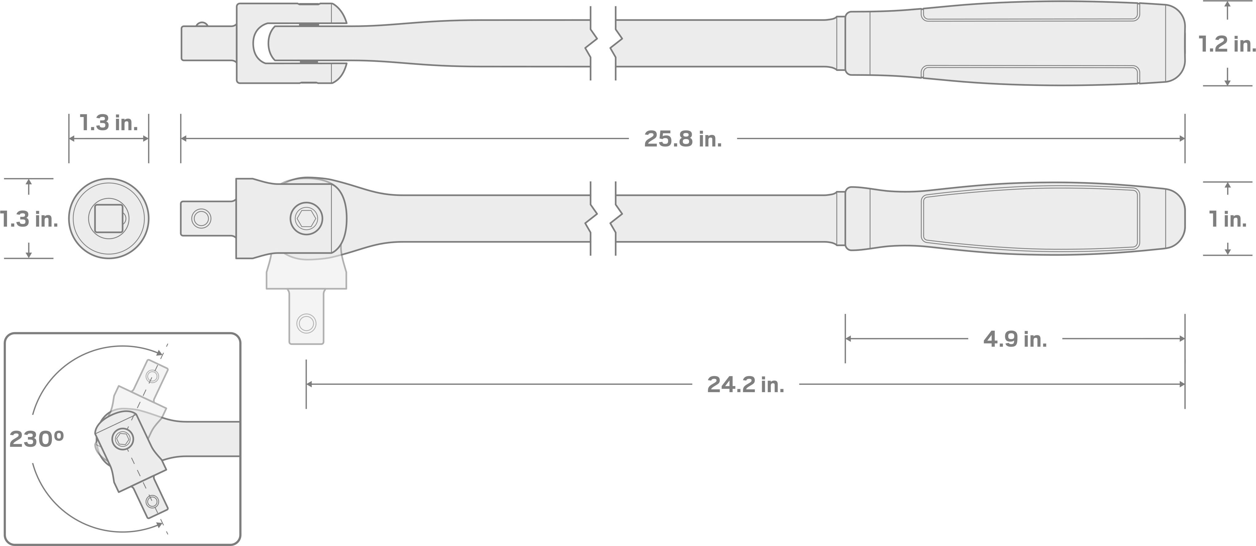 Specs for 1/2 Inch Drive x 24 Inch Comfort Grip Breaker Bar