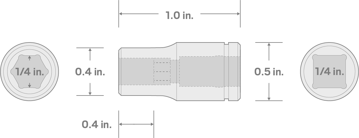 Specs for 1/4 Inch Drive x 1/4 Inch Magnetic Hex Bit Holder Socket