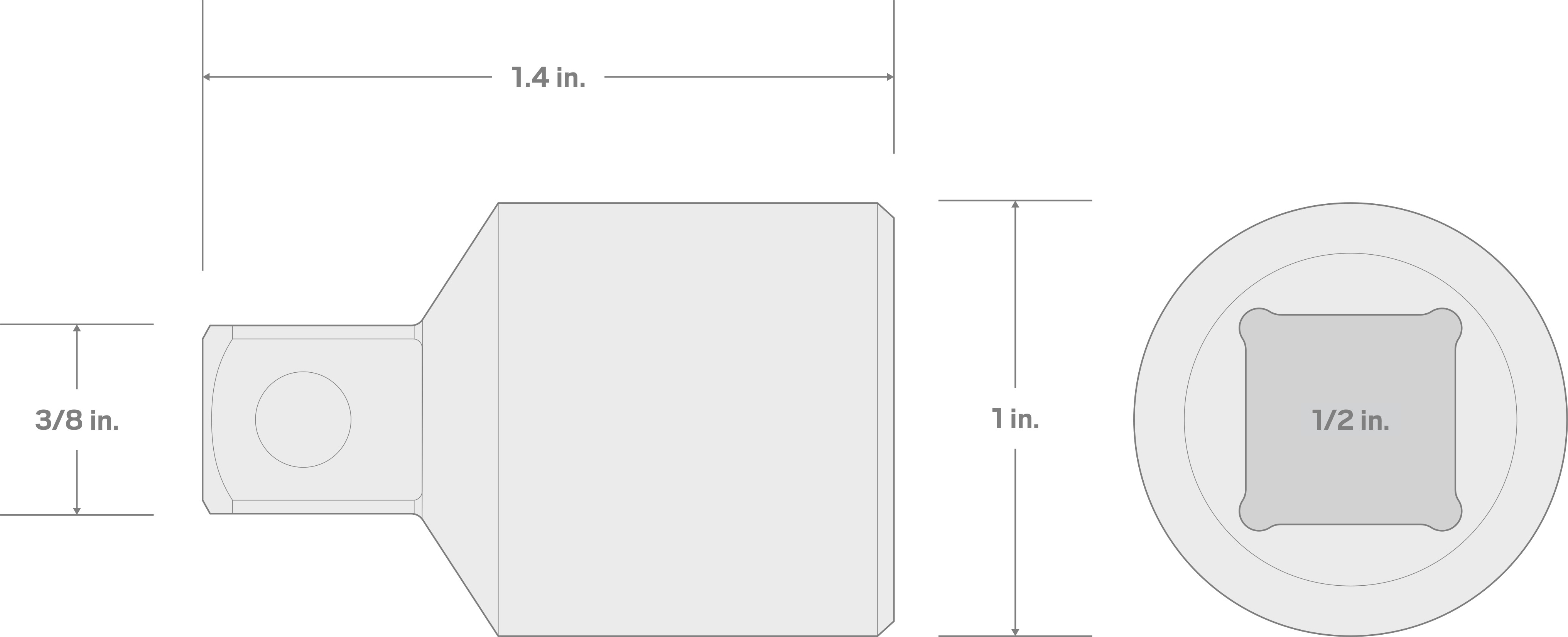 Specs for 1/2 Inch Drive (F) x 3/8 Inch (M) Reducer