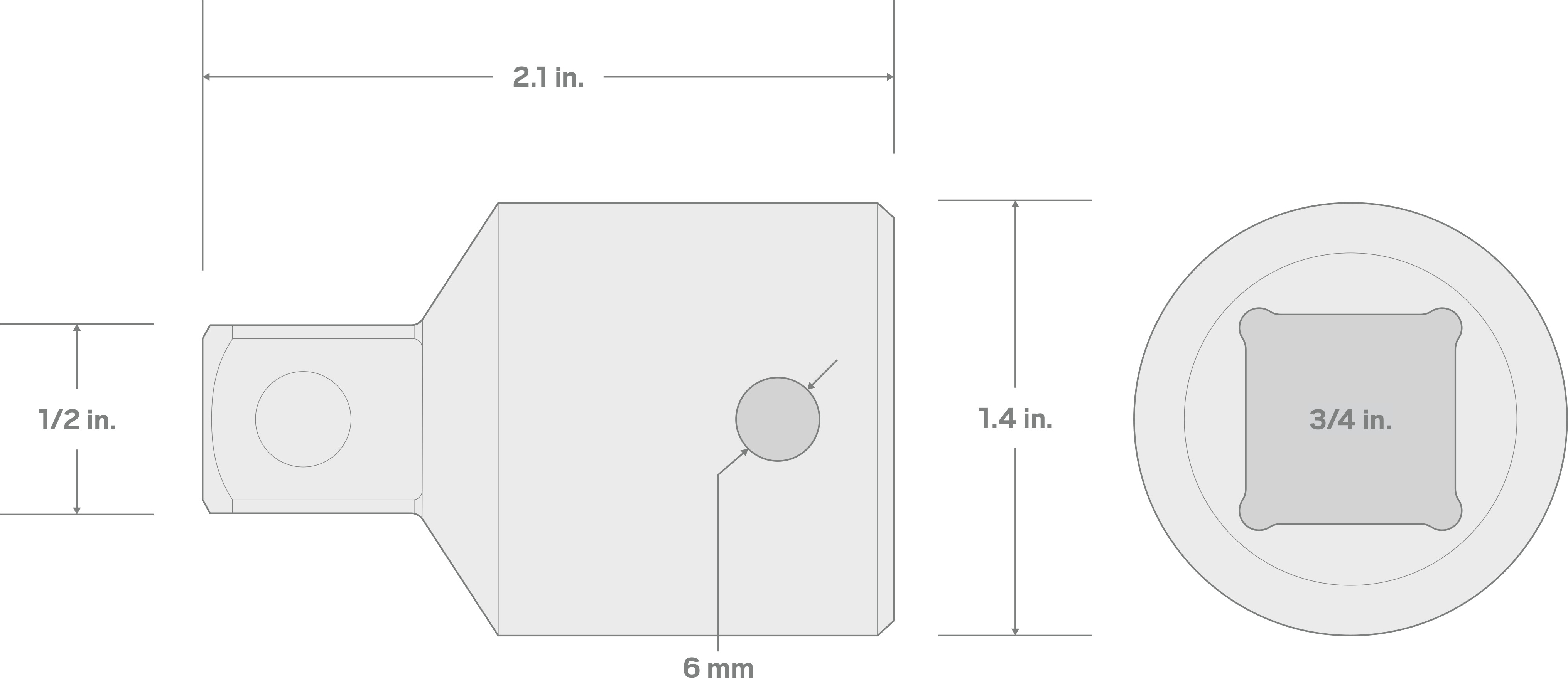 Specs for 3/4 Inch Drive (F) x 1/2 Inch Drive (M) Reducer