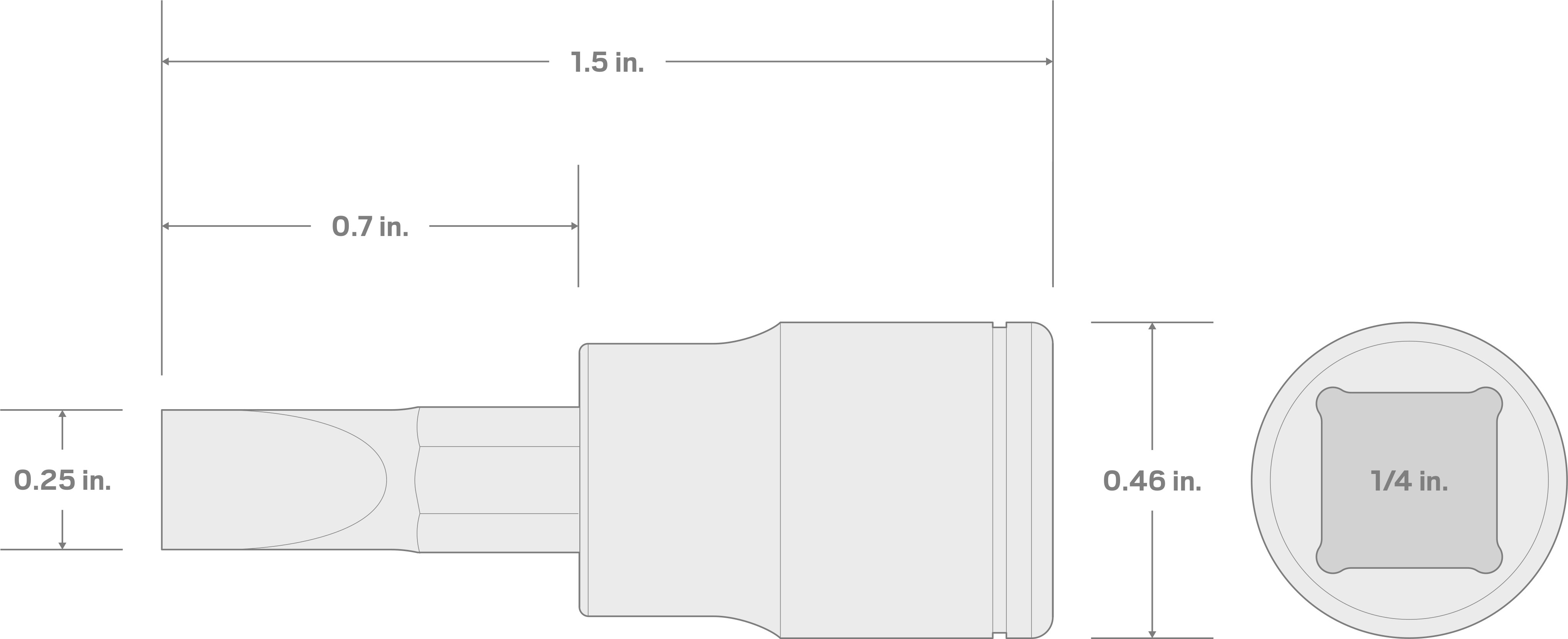 Specs for 1/4 Inch Drive x 1/8 Inch Slotted Bit Socket