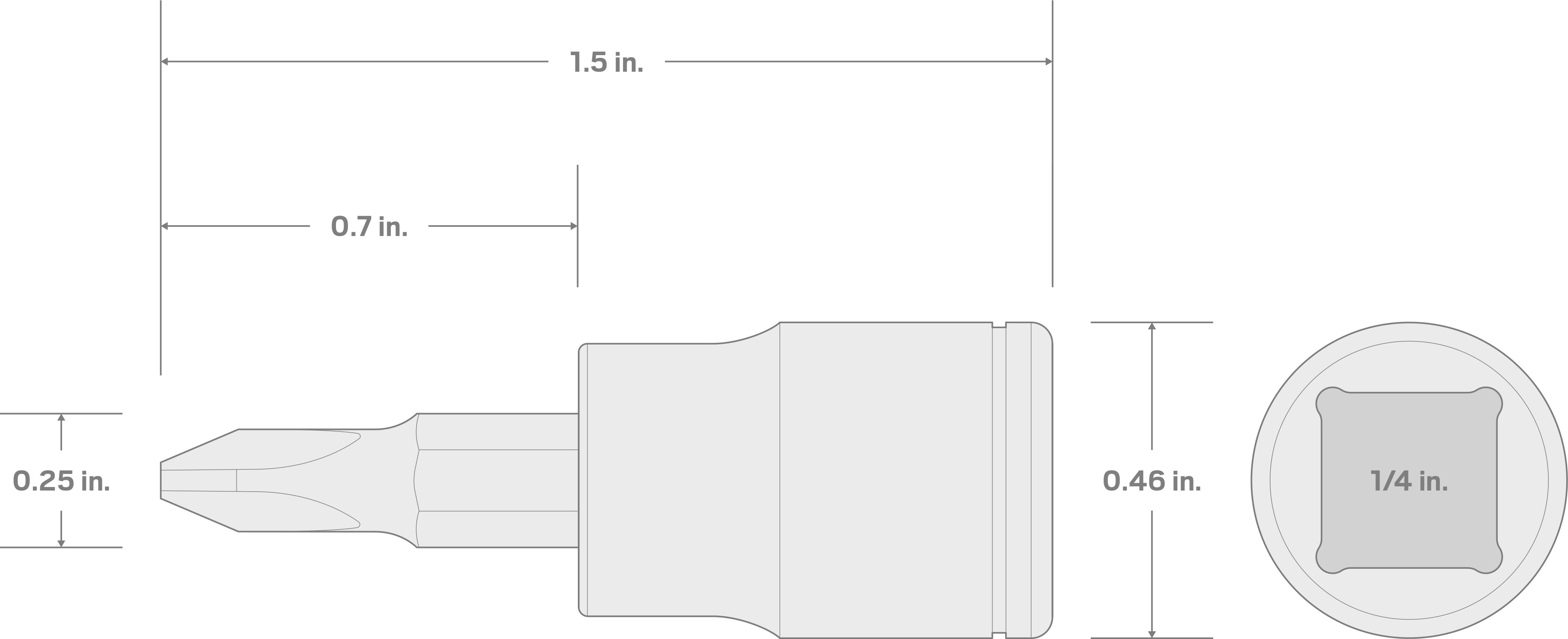 Specs for 1/4 Inch Drive x #0 Phillips Bit Socket