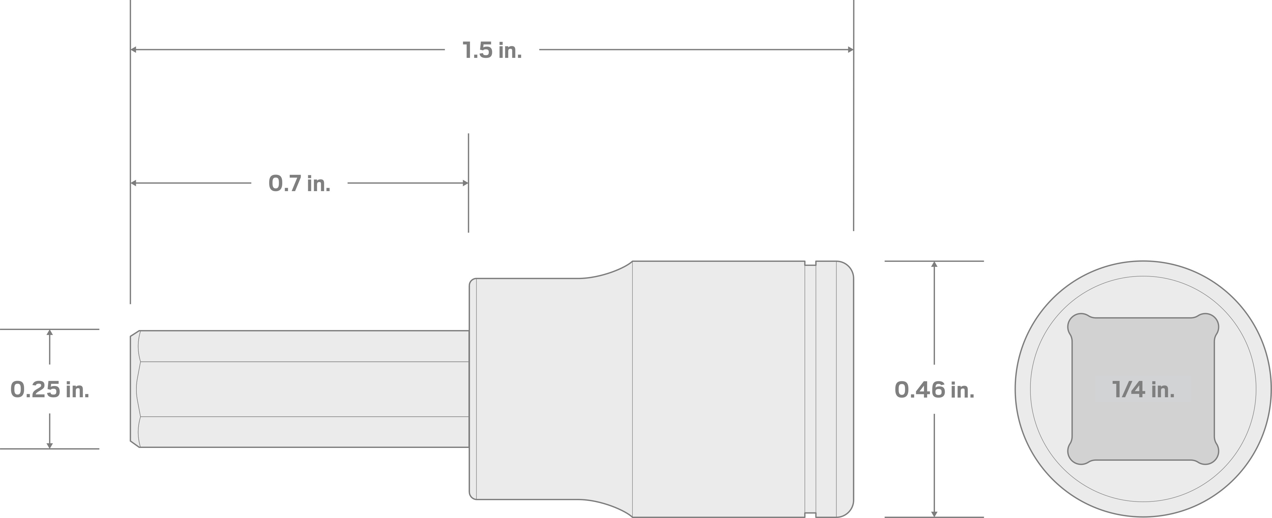 Specs for 1/4 Inch Drive x 1/8 Inch Hex Bit Socket