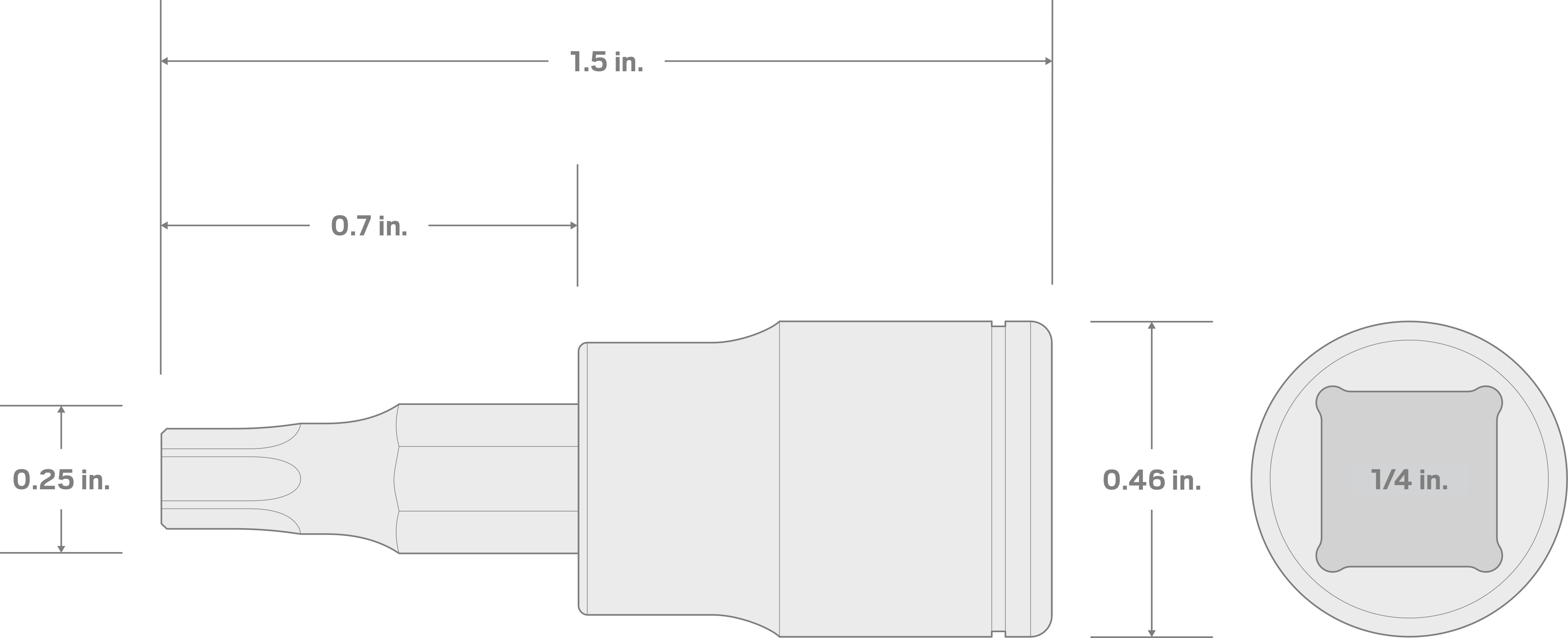 Specs for 1/4 Inch Drive x T6 Torx Bit Socket