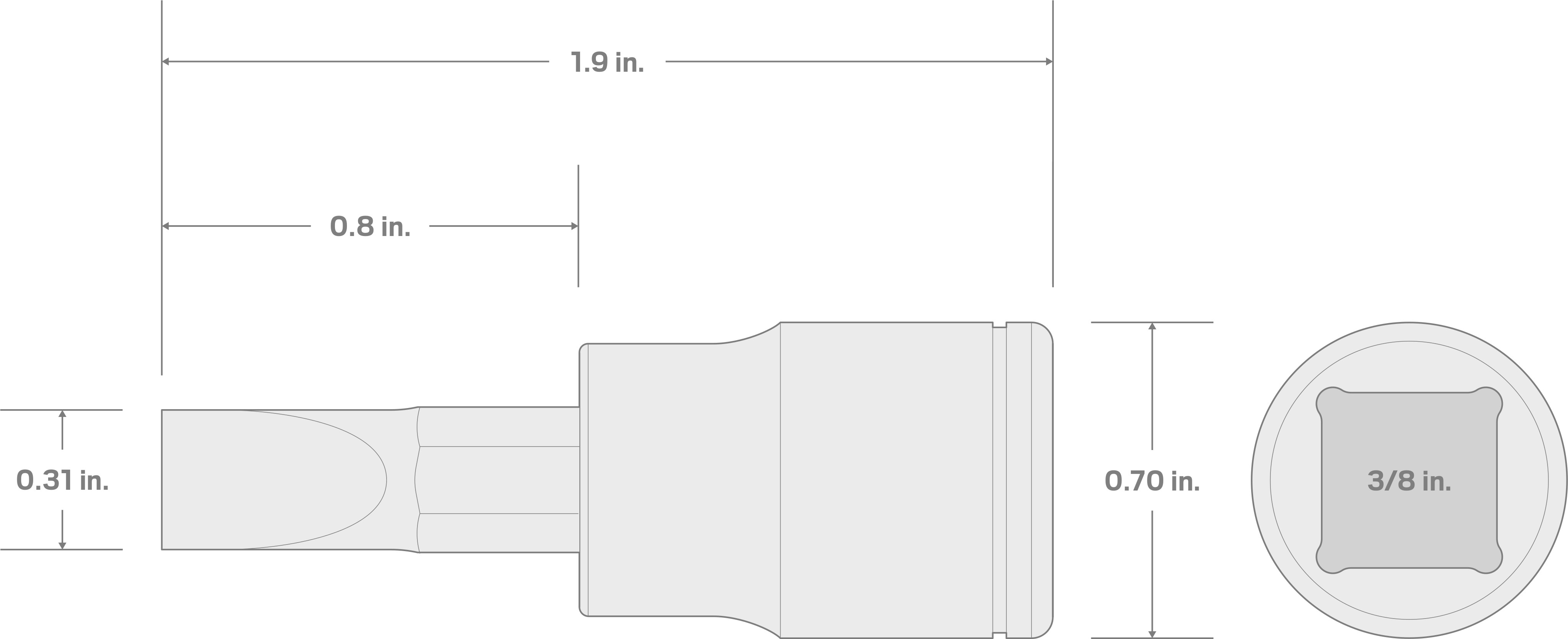 Specs for 3/8 Inch Drive x 5/16 Inch Slotted Bit Socket