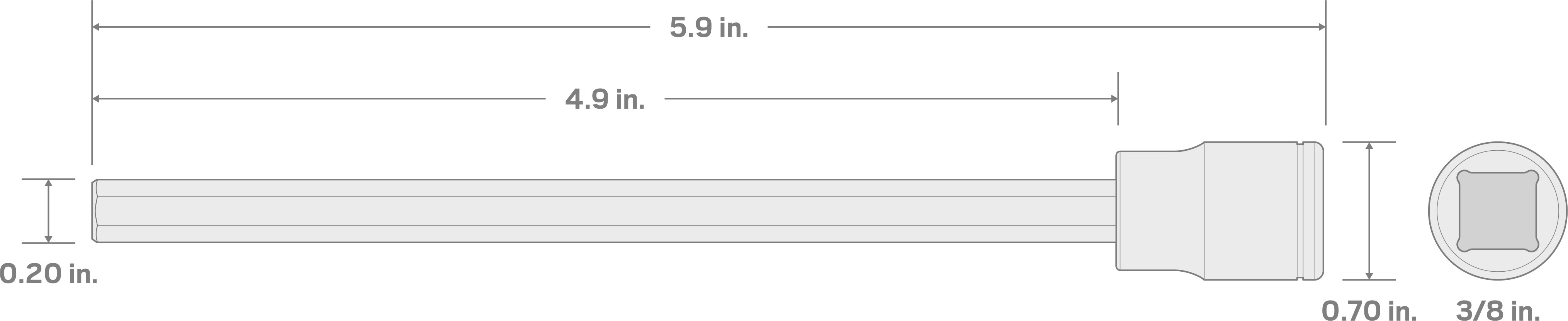 Specs for 3/8 Inch Drive x 5 mm Long Hex Bit Socket