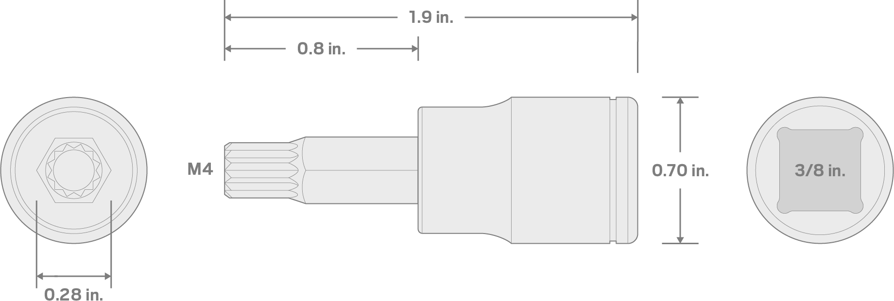 Specs for 3/8 Inch Drive x M4 Triple Square Bit Socket