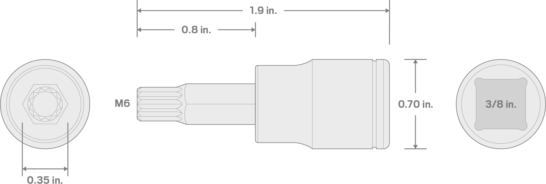 Specs for 3/8 Inch Drive x M6 Triple Square Bit Socket