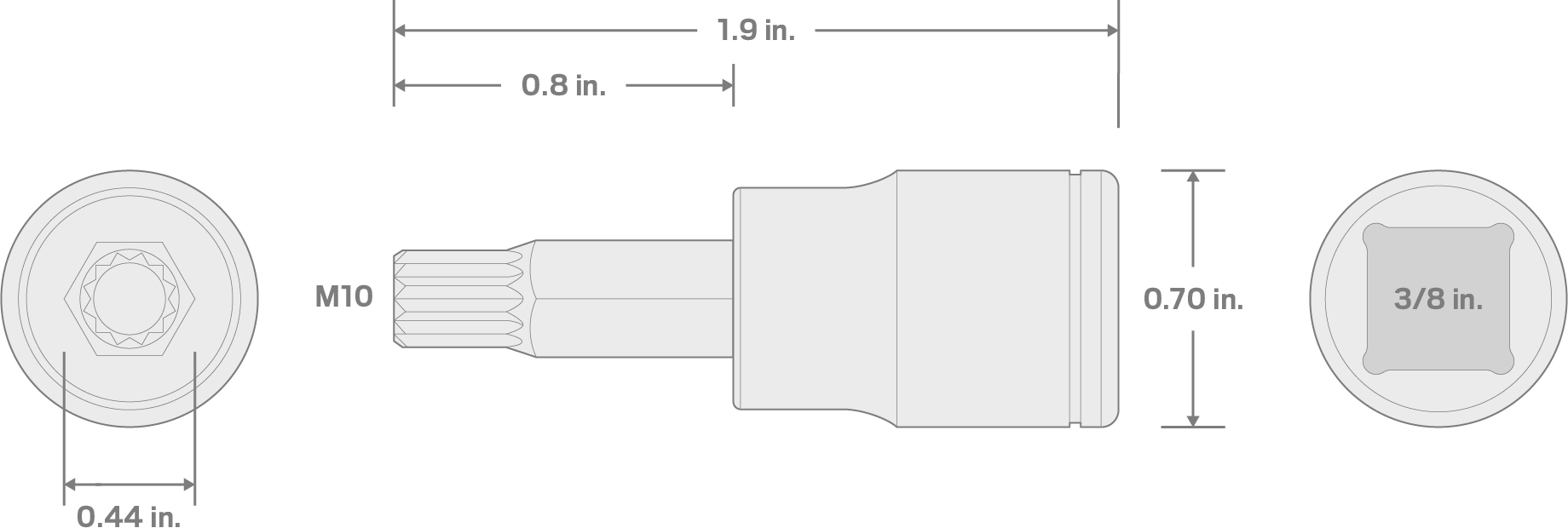 Specs for 3/8 Inch Drive x M10 Triple Square Bit Socket