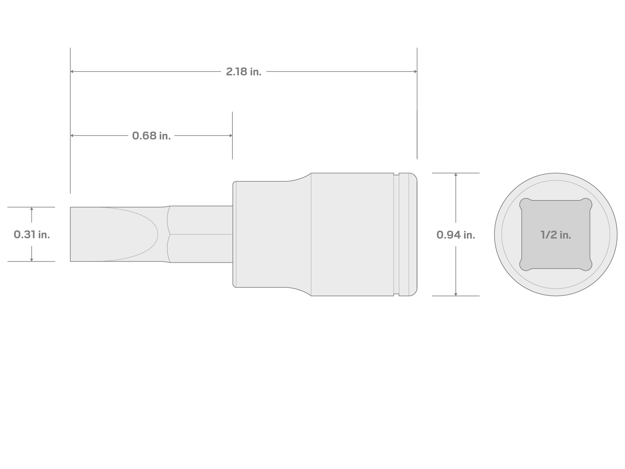 Specs for 1/2 Inch Drive x 5/16 Inch Slotted Bit Socket