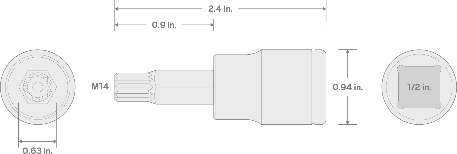 Specs for 1/2 Inch Drive x MT14 Tamper-Resistant Triple Square Bit Socket