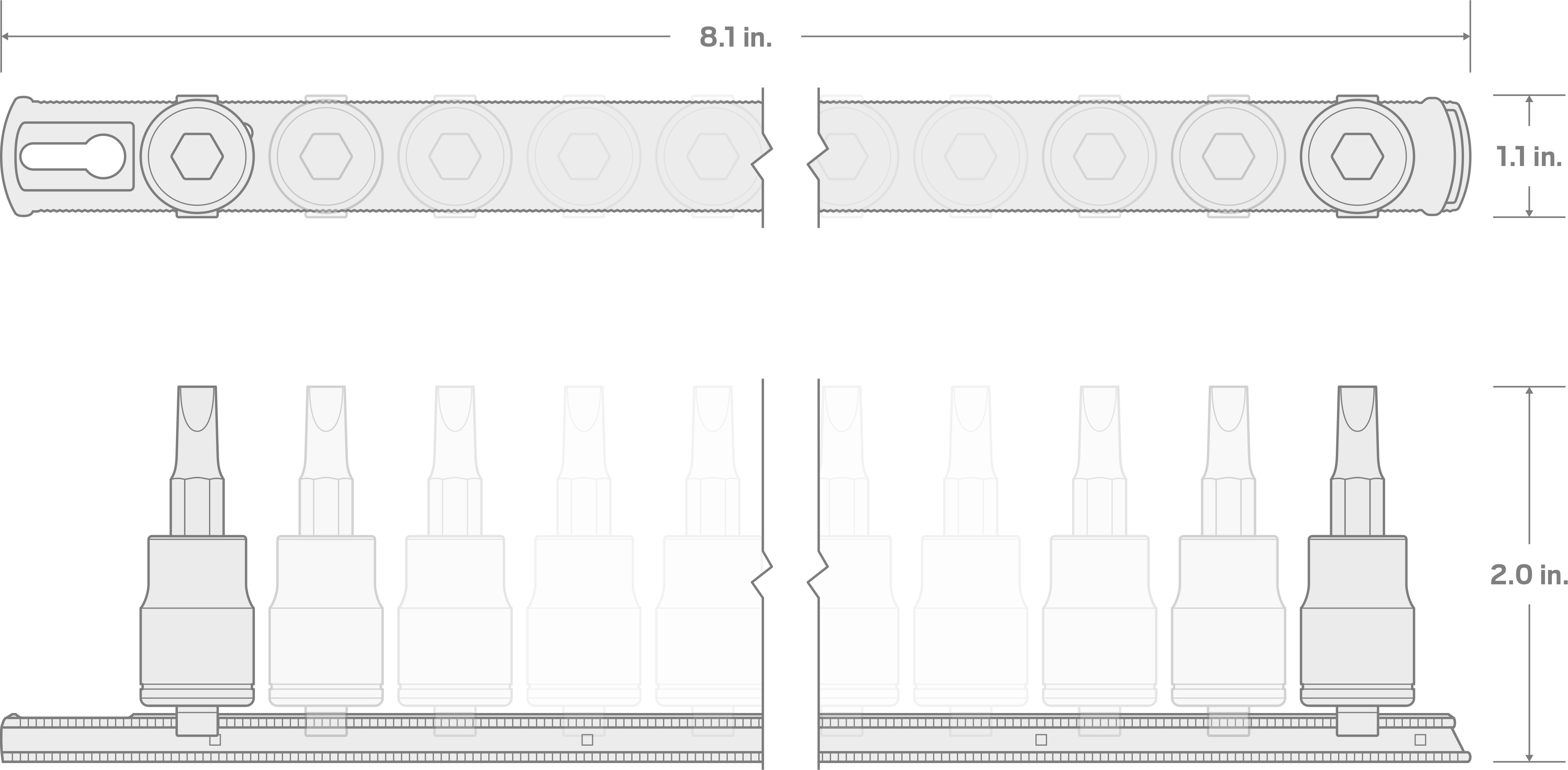 Specs for 1/4 Inch Drive Phillips/Slotted Bit Socket Set with Rail, 8-Piece (#0-#3, 1/8-5/16 in.)