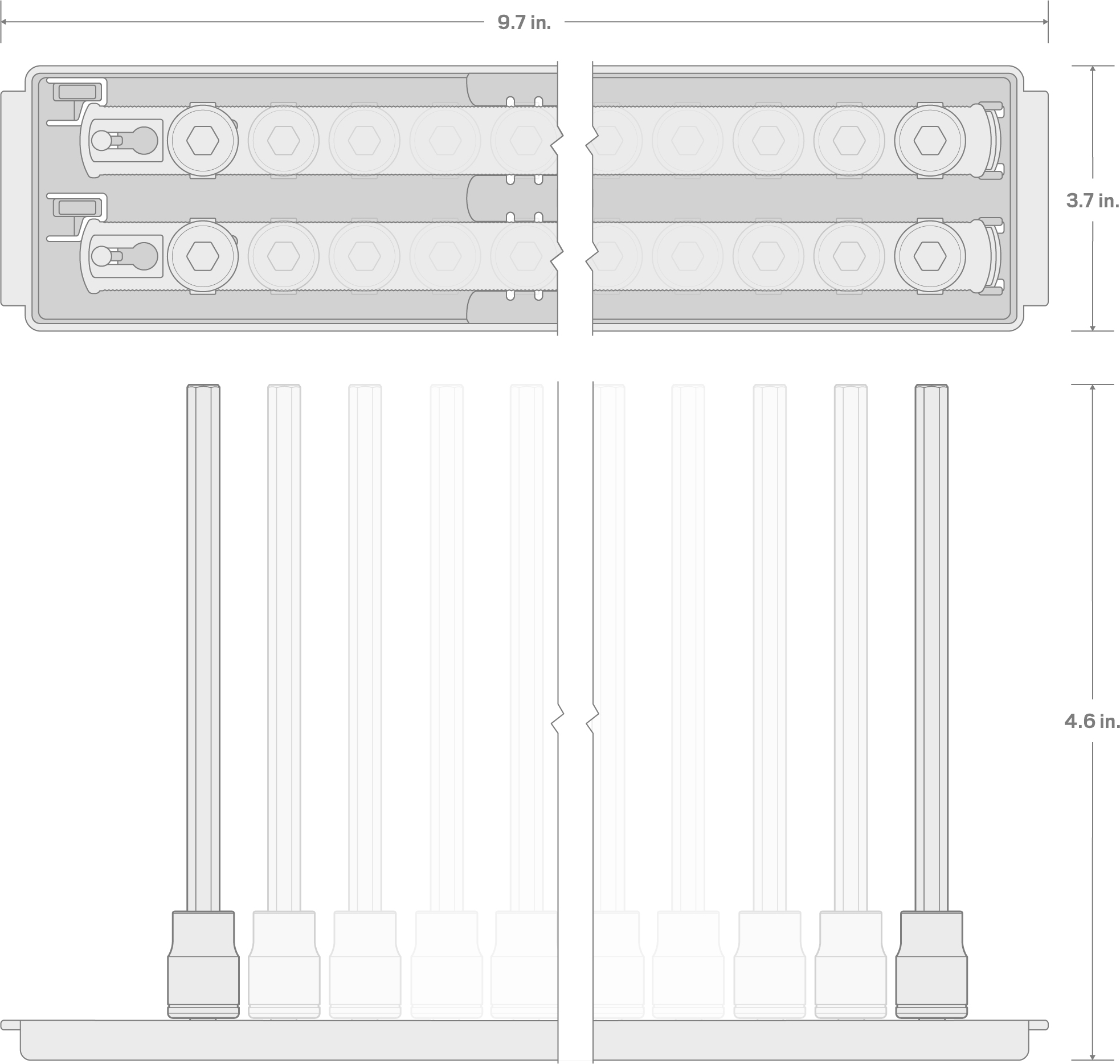 Specs for 1/4 Inch Drive Long Hex Bit Socket Set with Rails and Tray, 21-Piece (5/64-5/16 in., 2-8 mm)