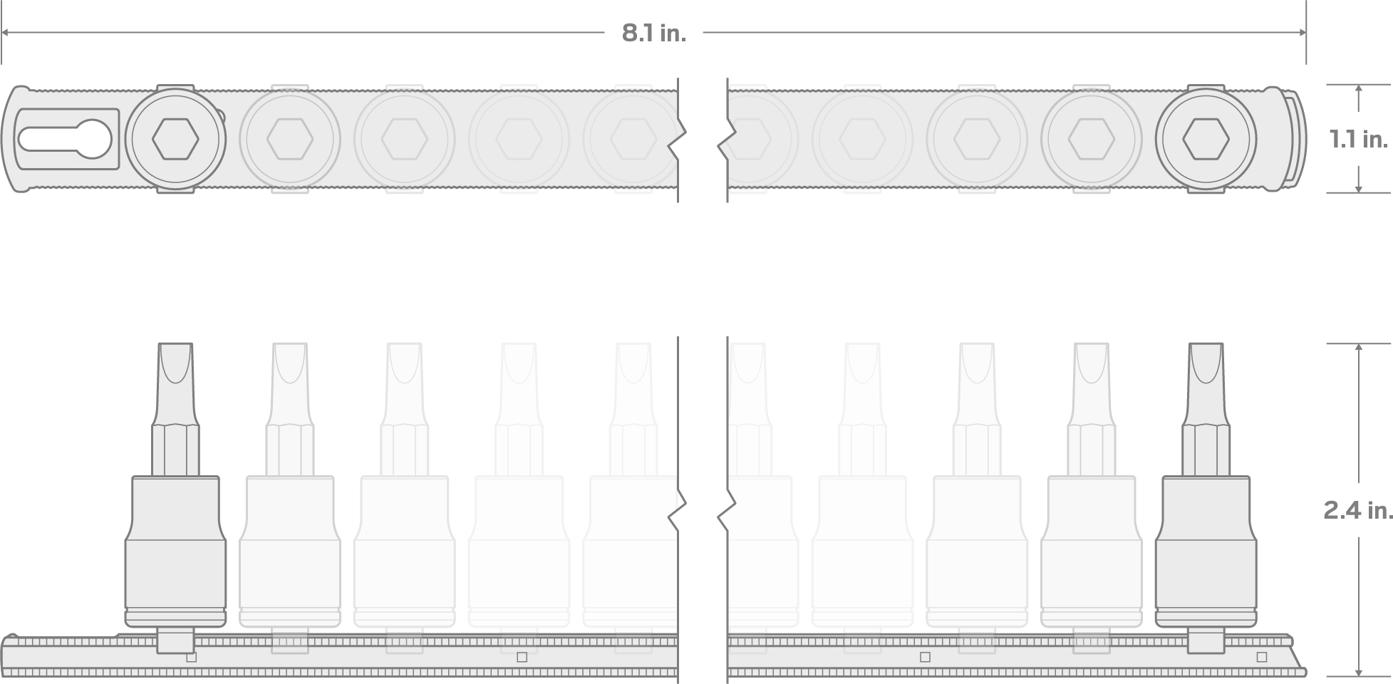 Specs for 3/8 Inch Triple Square Bit Socket Set with Rail, 8-Piece (M4-M12)