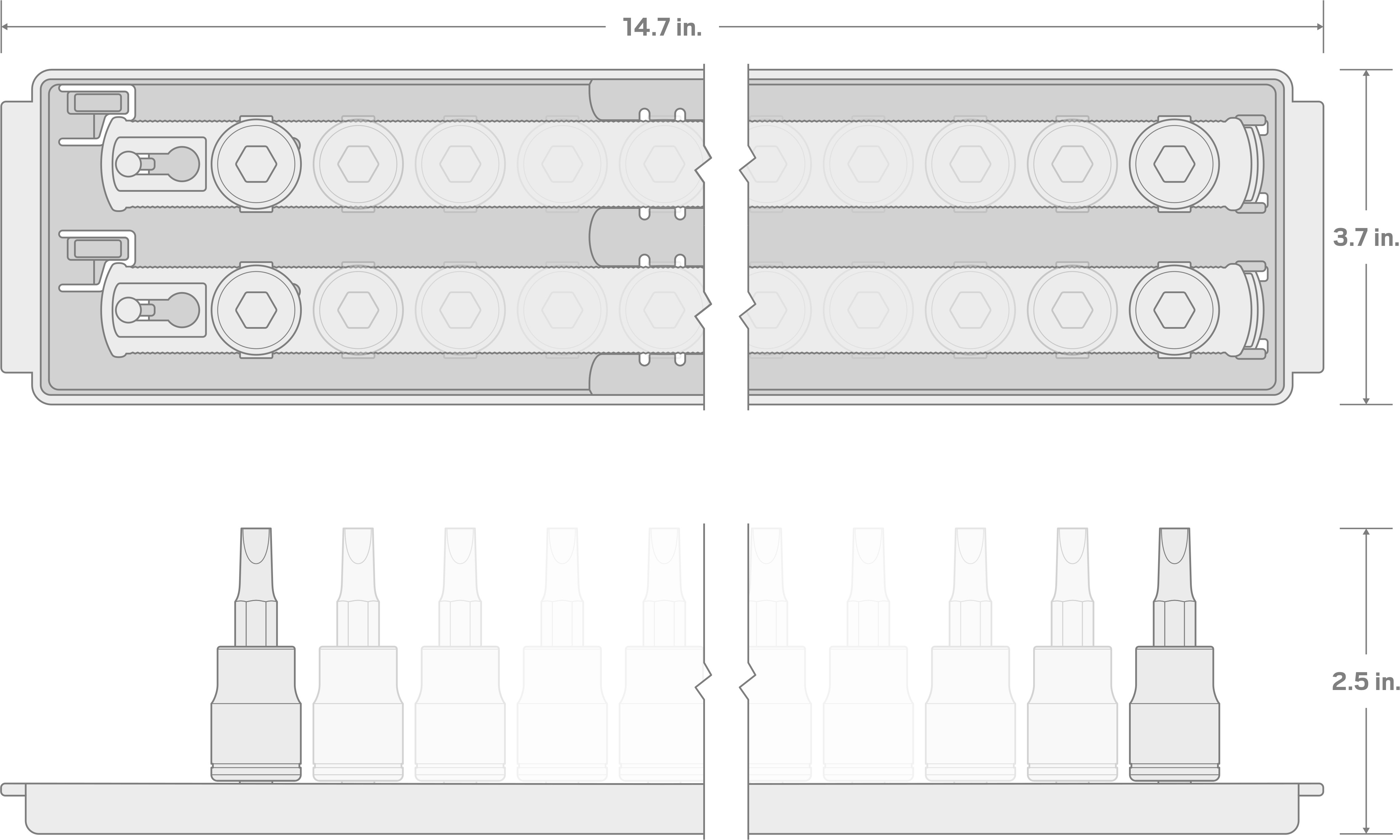 Specs for 3/8 in Drive Hex Bit Socket Set with Rails and Tray, 19-Piece (1/8-3/8 in., 3-10 mm)