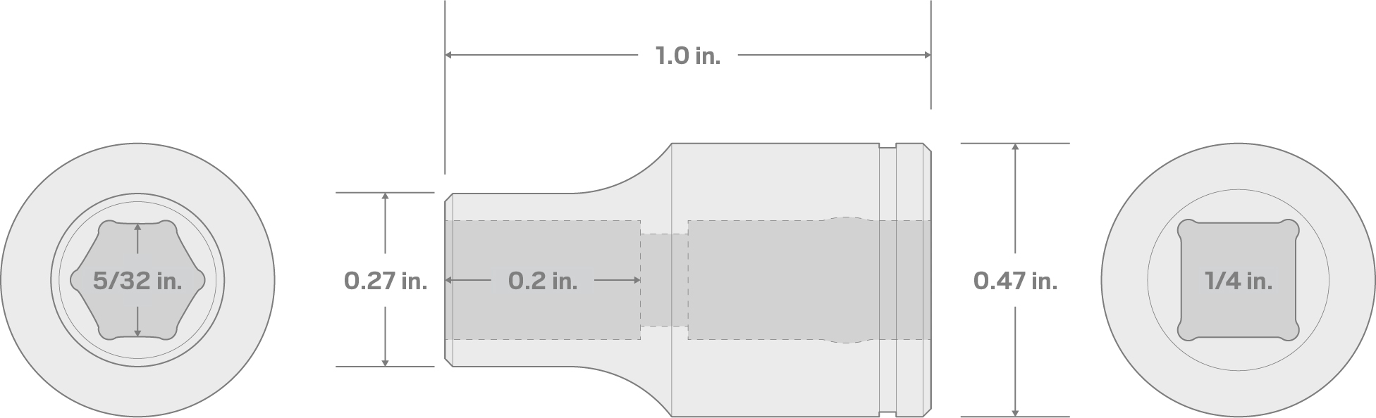 Specs for 1/4 Inch Drive x 5/32 Inch 6-Point Socket