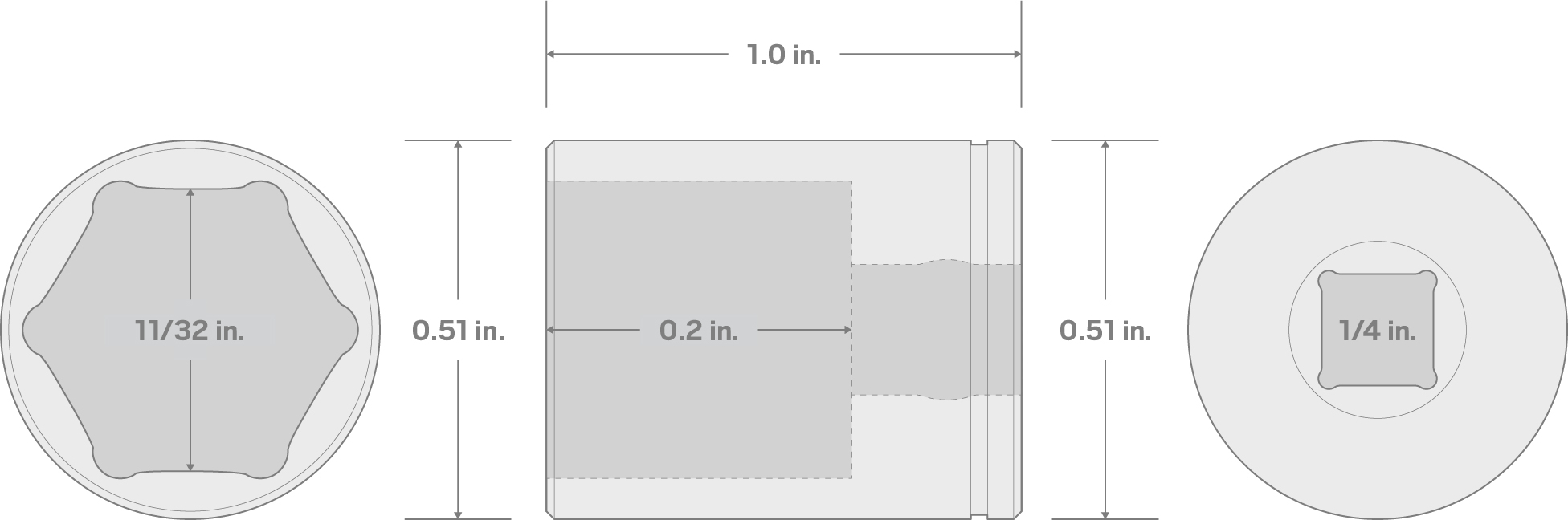 Specs for 1/4 Inch Drive x 11/32 Inch 6-Point Socket