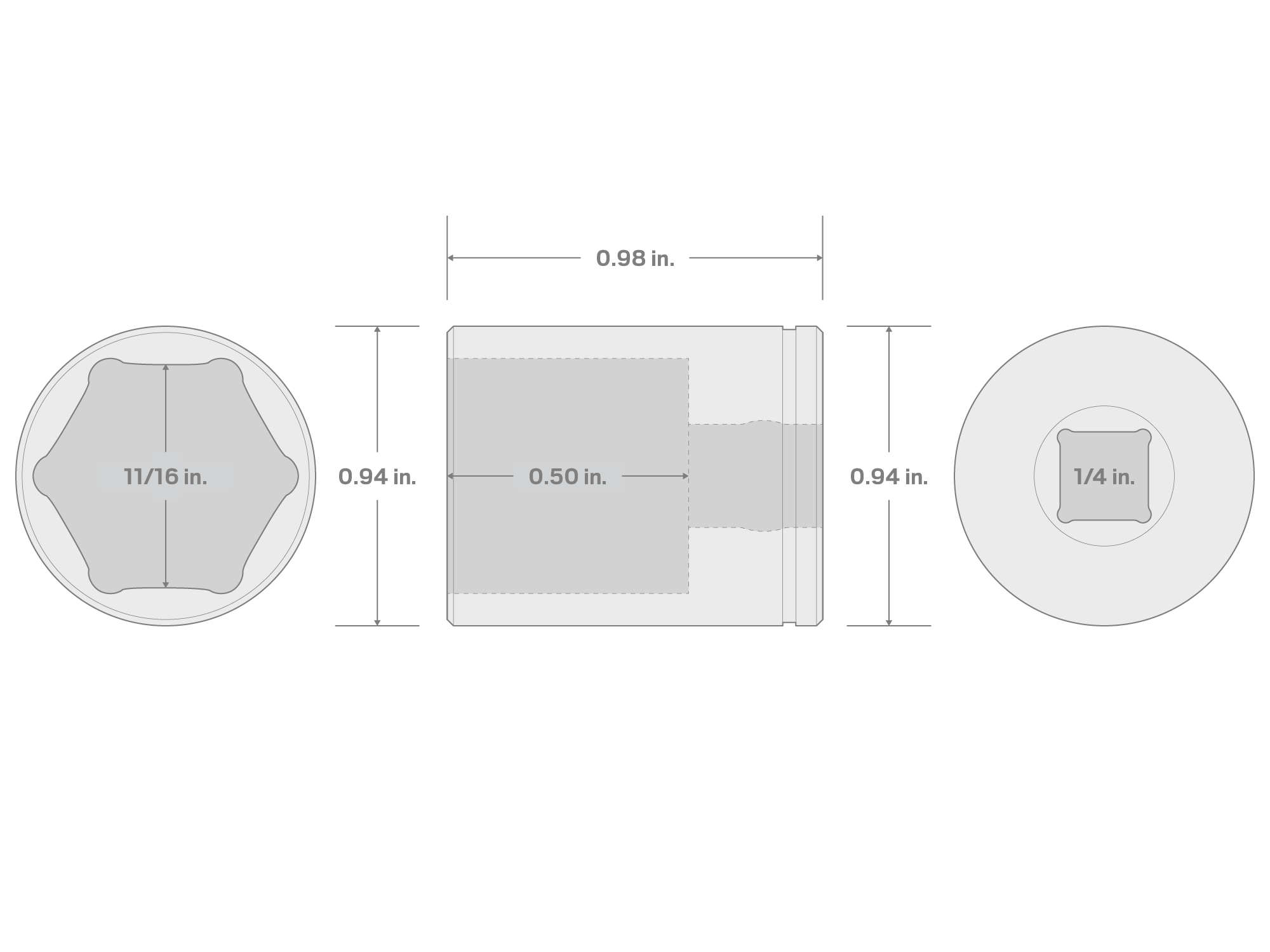 Specs for 1/4 Inch Drive x 11/16 Inch Shallow 6-Point Socket