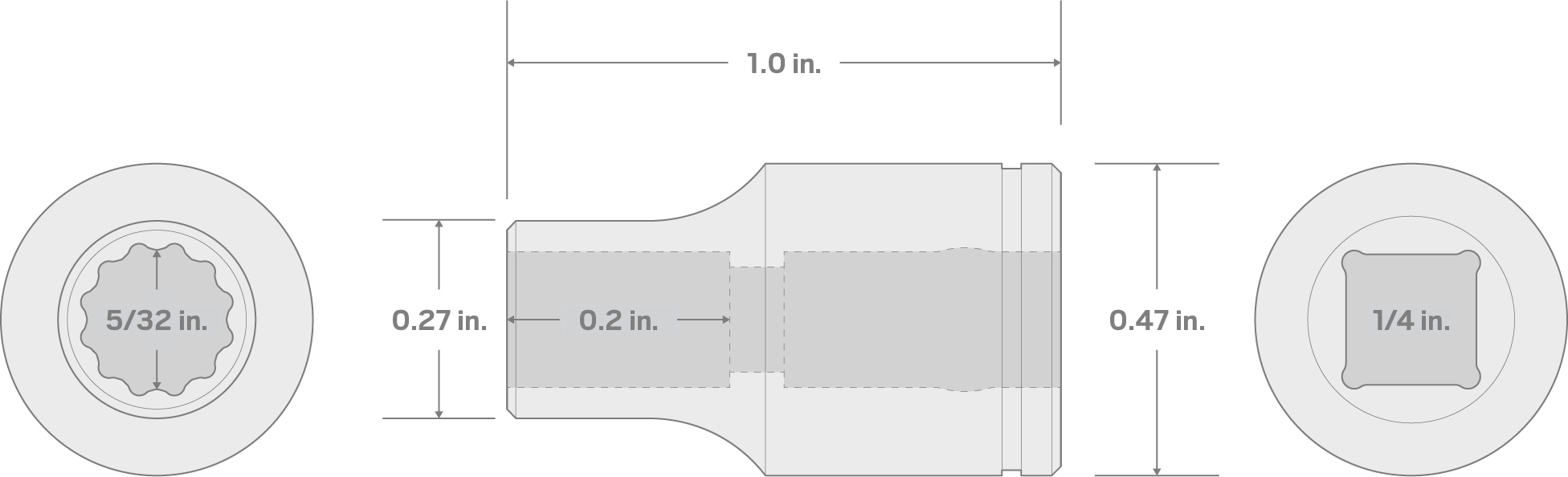 Specs for 1/4 Inch Drive x 5/32 Inch 12-Point Socket