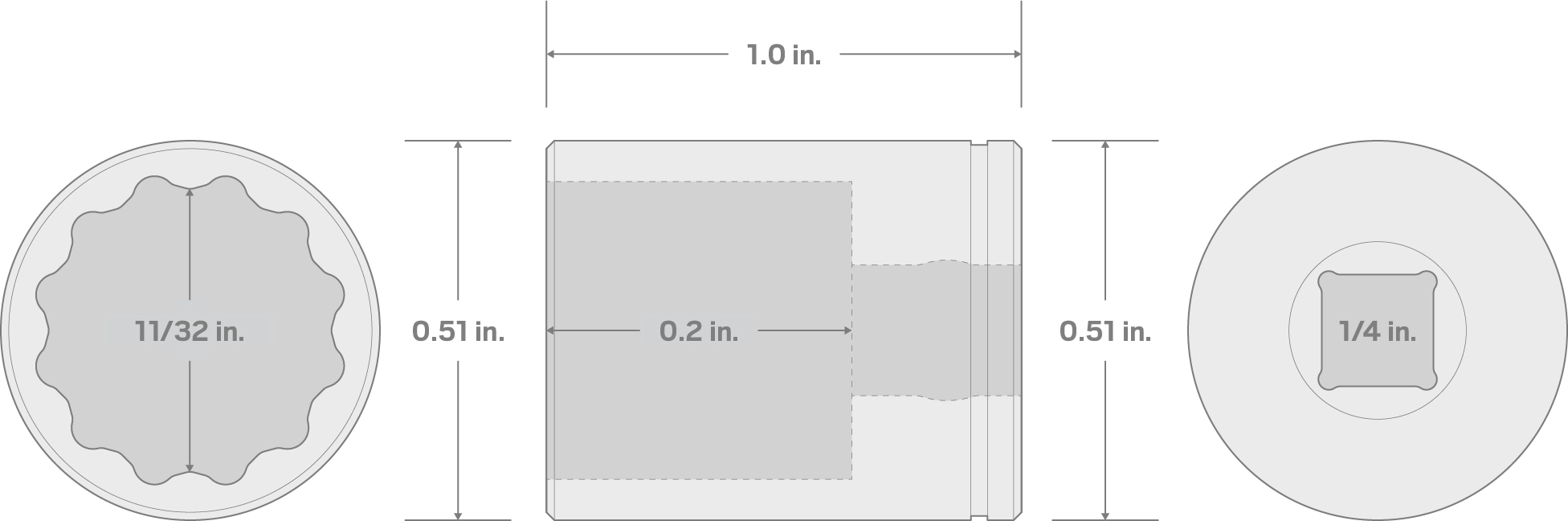 Specs for 1/4 Inch Drive x 11/32 Inch 12-Point Socket