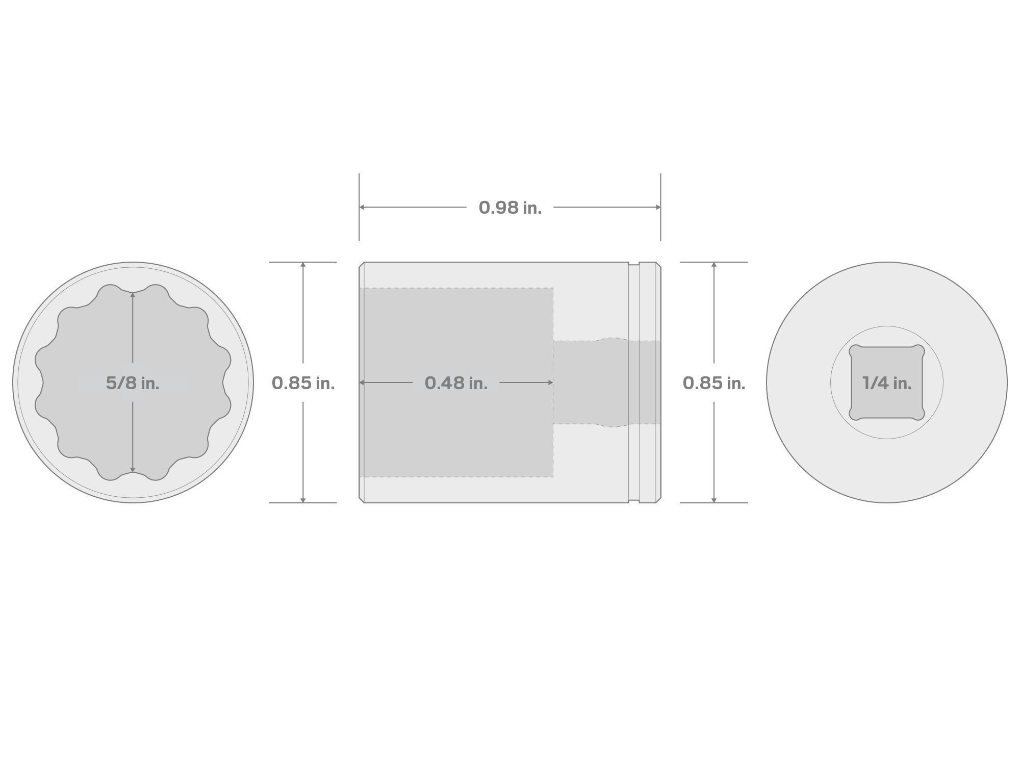 Specs for 1/4 Inch Drive x 5/8 Inch Shallow 12-Point Socket