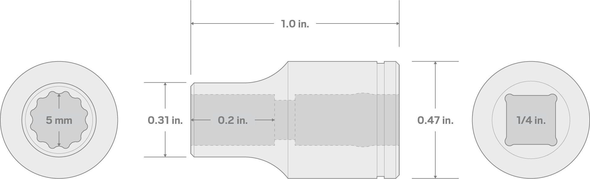 Specs for 1/4 Inch Drive x 5 mm 12-Point Socket