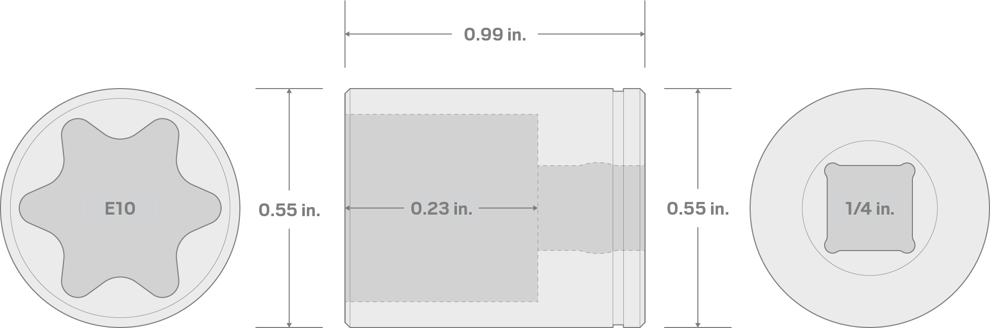 Specs for 1/4 Inch Drive x E10 External Star Socket