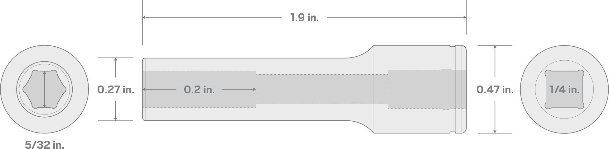 Specs for 1/4 Inch Drive x 5/32 Inch Deep 6-Point Socket