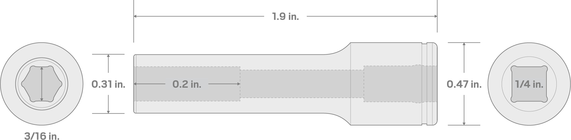 Specs for 1/4 Inch Drive x 3/16 Inch Deep 6-Point Socket