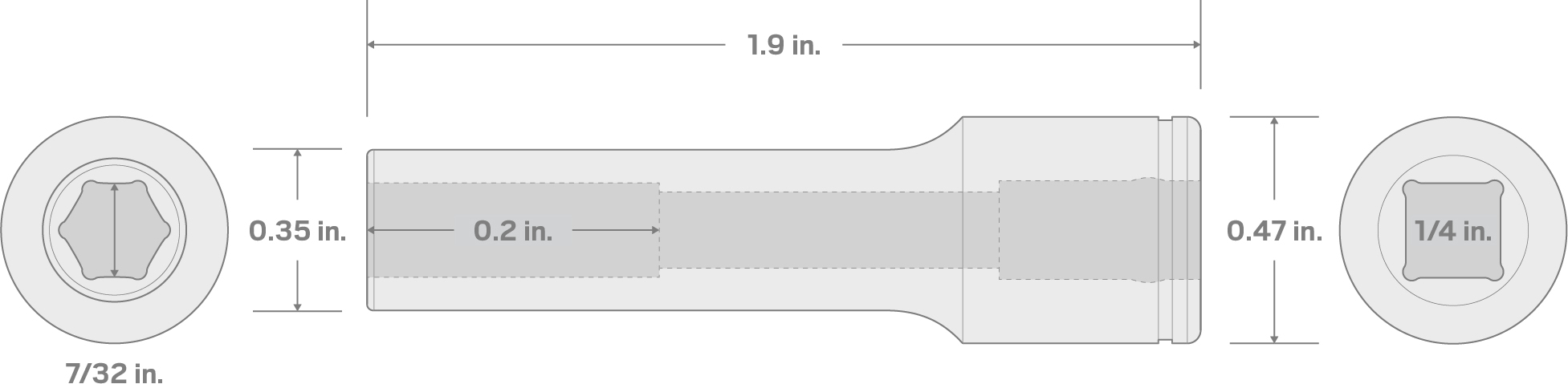 Specs for 1/4 Inch Drive x 7/32 Inch Deep 6-Point Socket