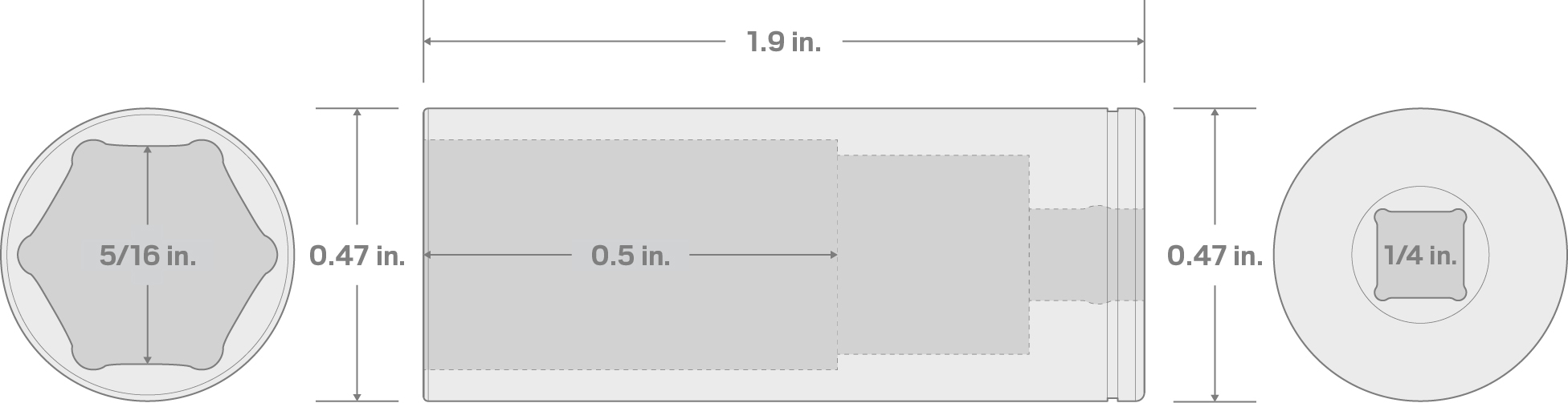 Specs for 1/4 Inch Drive x 5/16 Inch Deep 6-Point Socket