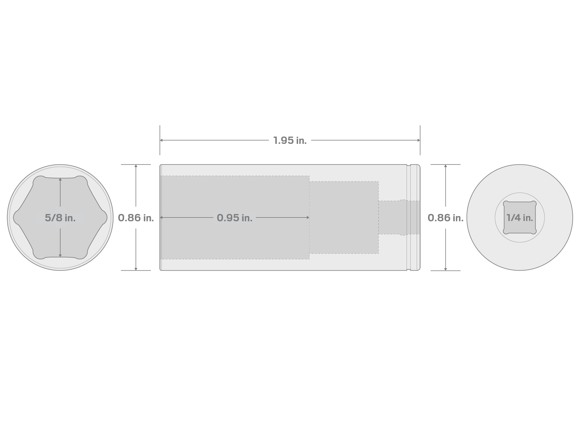 Specs for 1/4 Inch Drive x 5/8 Inch Deep 6-Point Socket