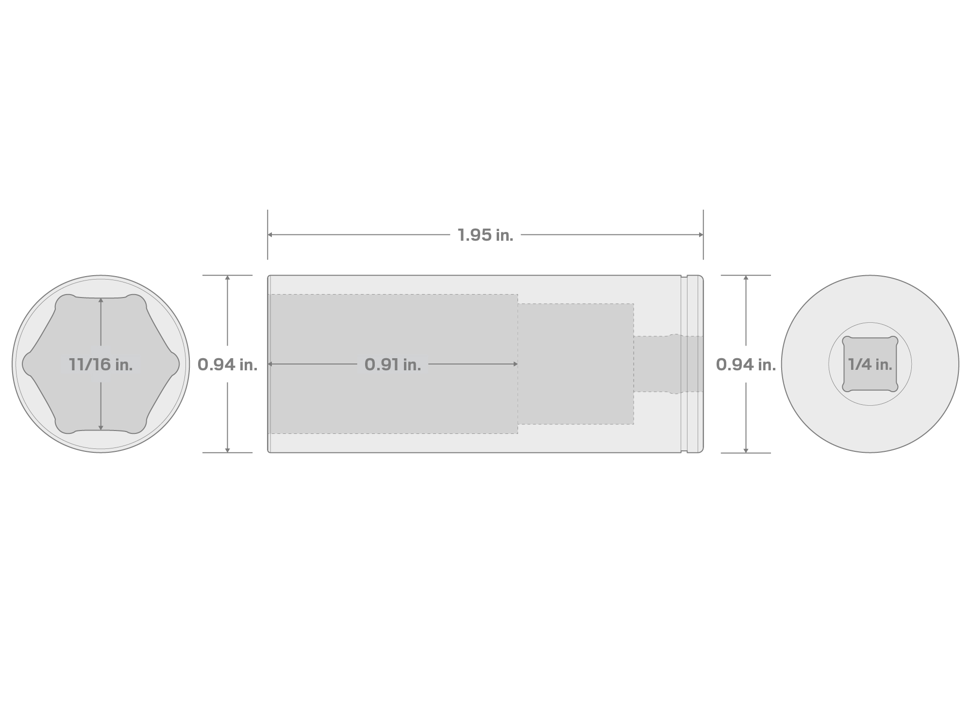 Specs for 1/4 Inch Drive x 11/16 Inch Deep 6-Point Socket