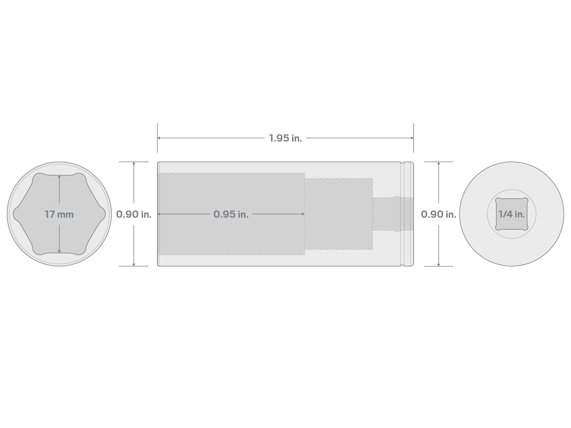 Specs for 1/4 Inch Drive x 17 mm Deep 6-Point Socket