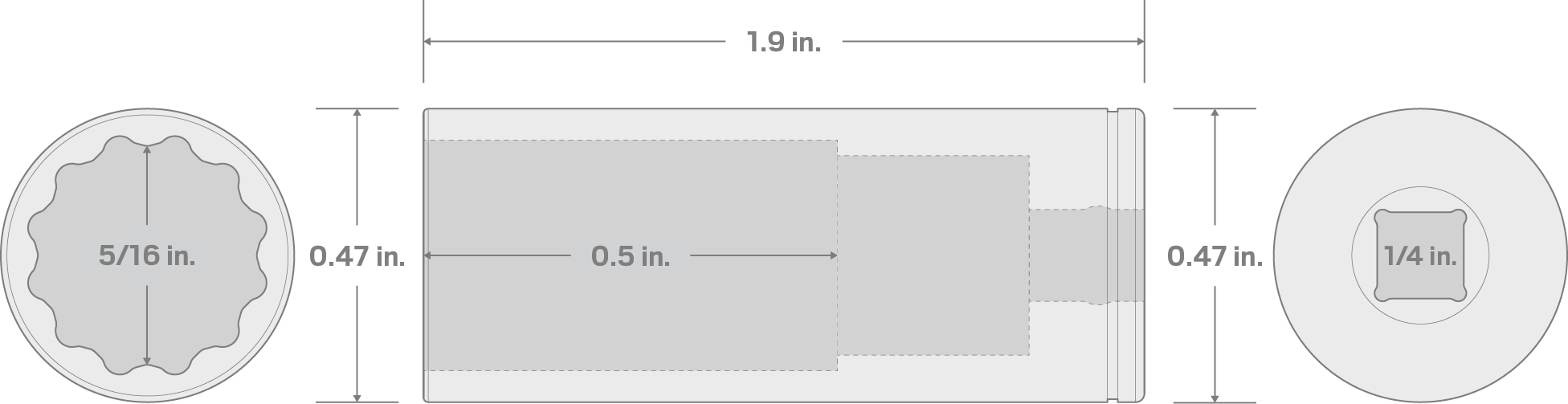 Specs for 1/4 Inch Drive x 5/16 Inch Deep 12-Point Socket