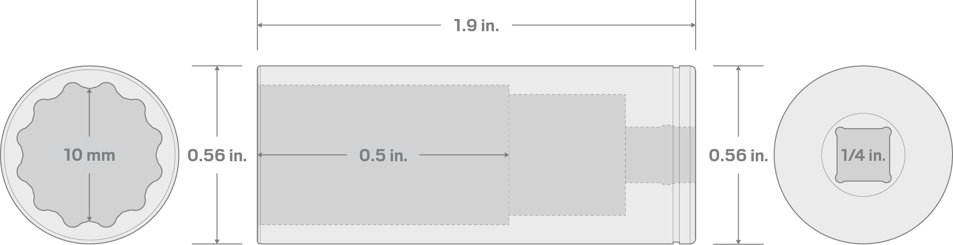 Specs for 1/4 Inch Drive x 10 mm Deep 12-Point Socket