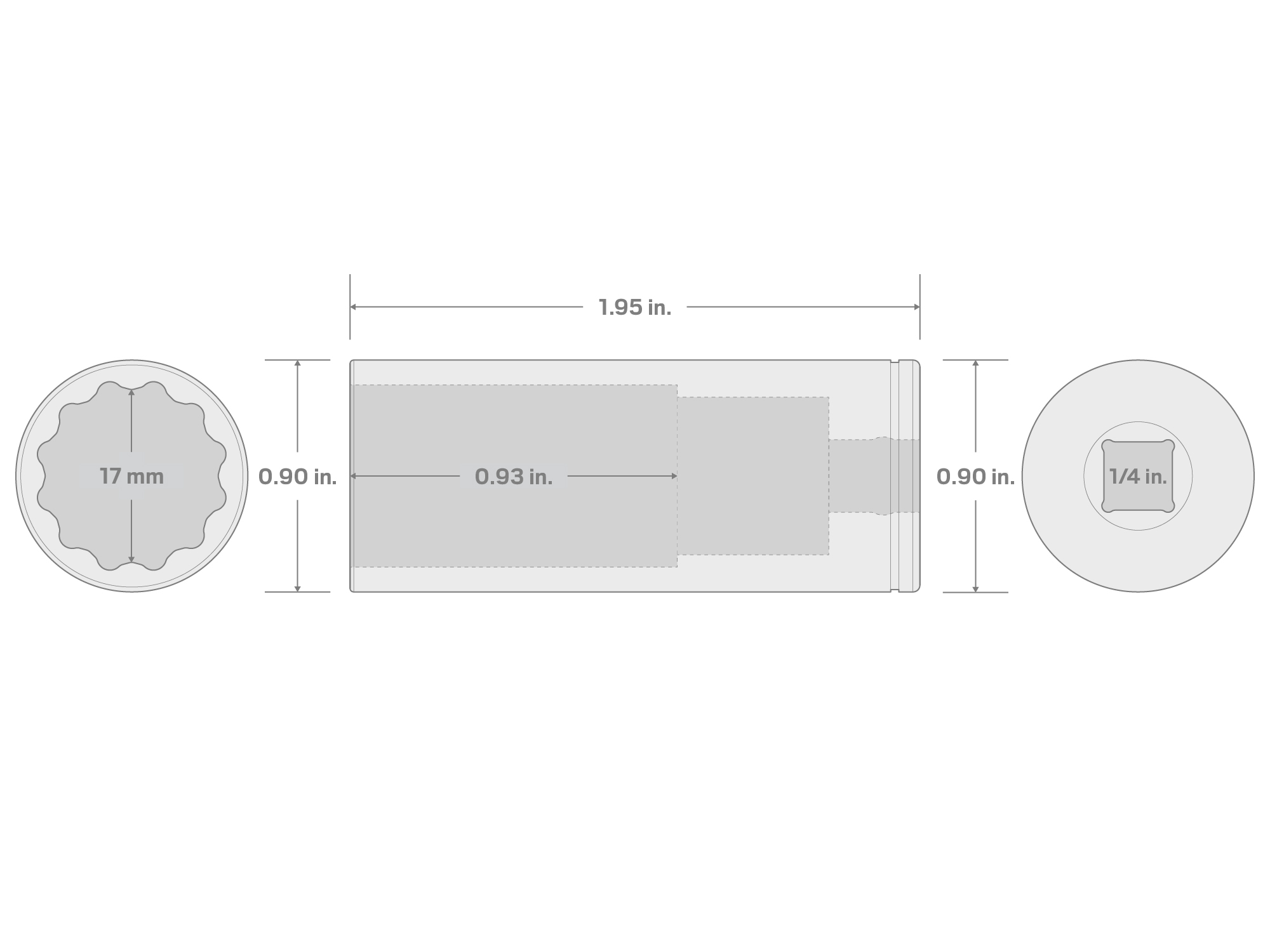 Specs for 1/4 Inch Drive x 17 mm Deep 12-Point Socket