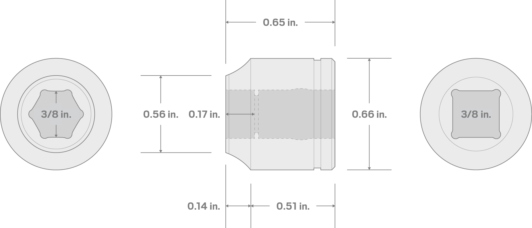 Specs for 3/8 Inch Drive x 3/8 Inch Extra-Shallow 6-Point Socket