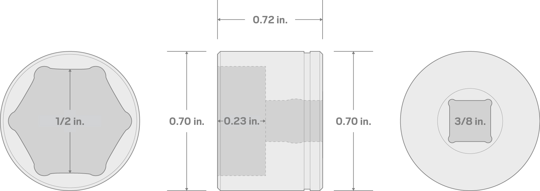 Specs for 3/8 Inch Drive x 1/2 Inch Extra-Shallow 6-Point Socket