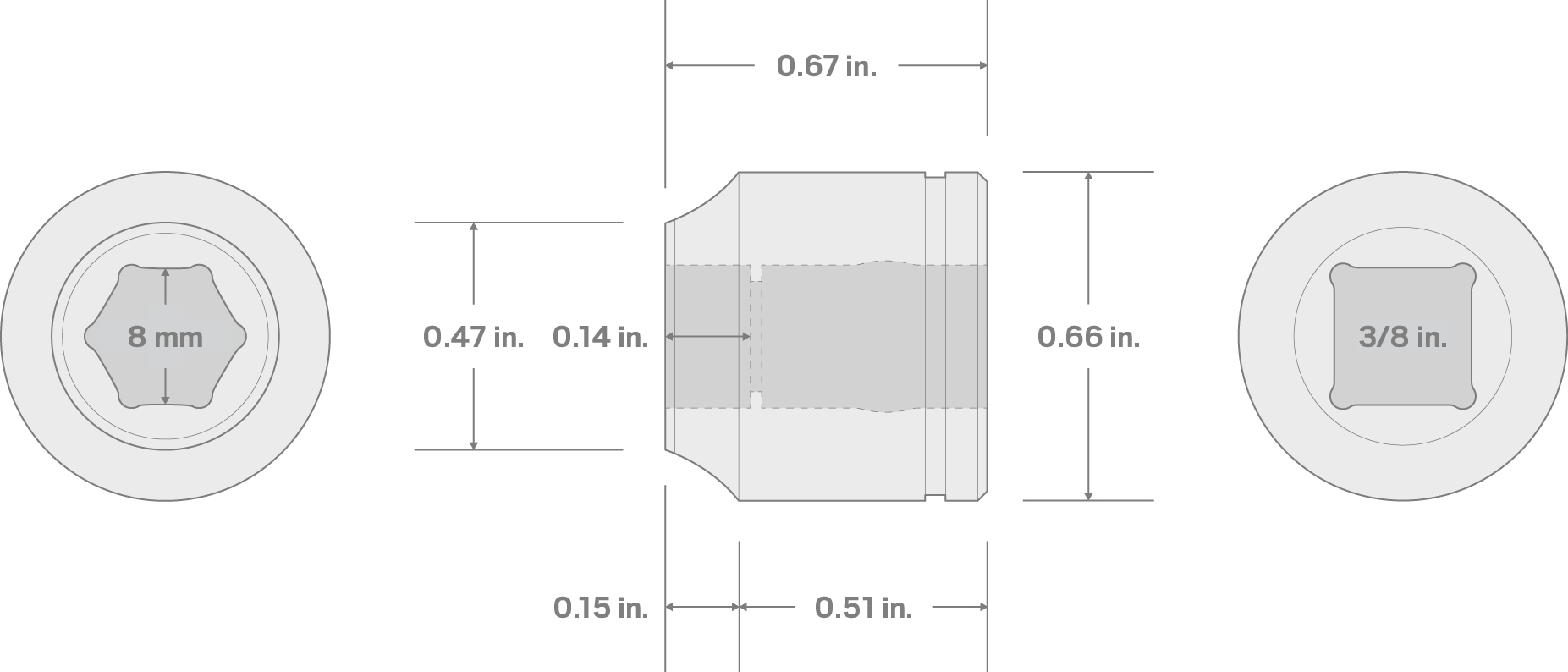 Specs for 3/8 Inch Drive x 8 mm Extra-Shallow 6-Point Socket