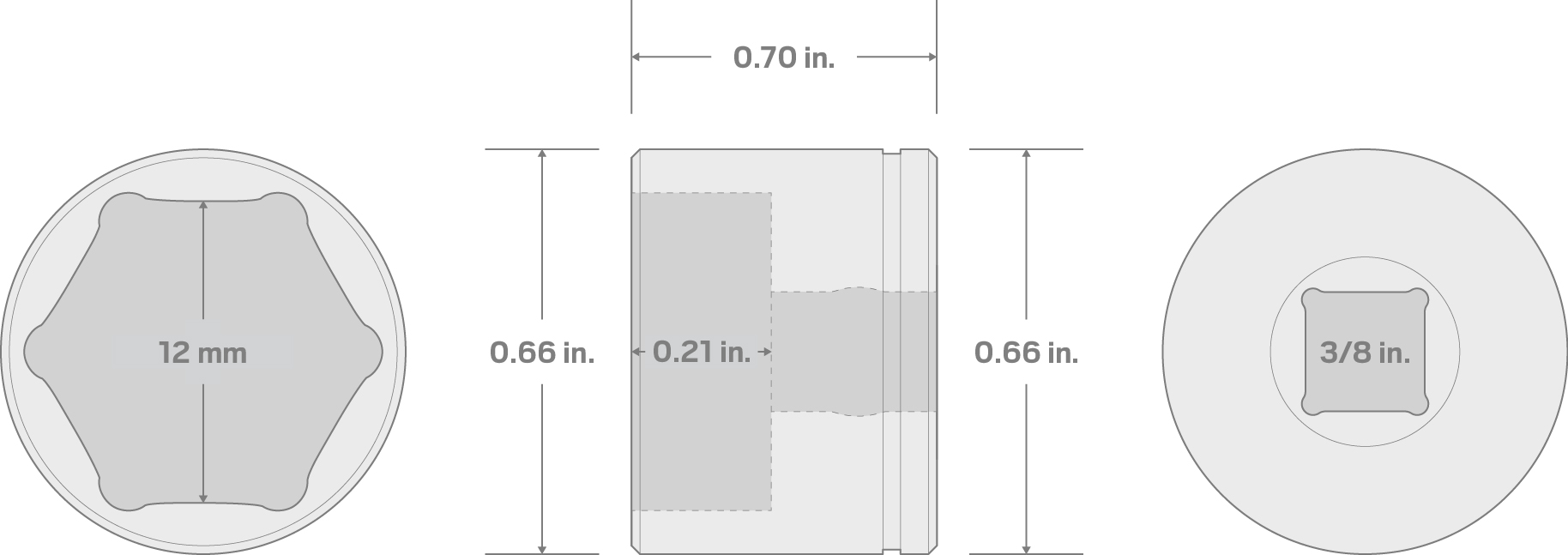 Specs for 3/8 Inch Drive x 12 mm Extra-Shallow 6-Point Socket