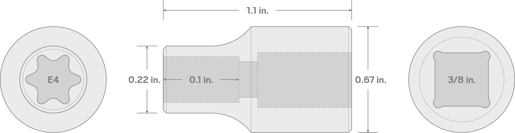 Specs for 3/8 Inch Drive x E4 External Star Socket