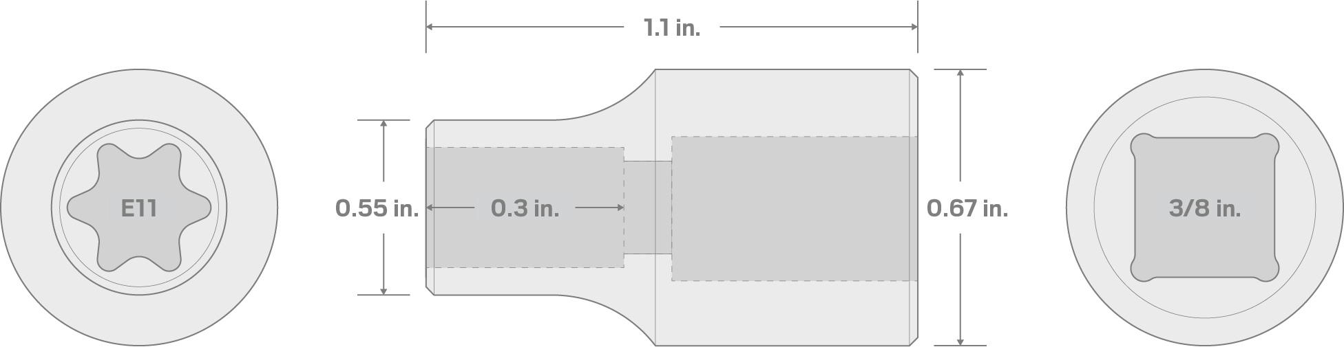 Specs for 3/8 Inch Drive x E11 External Star Socket