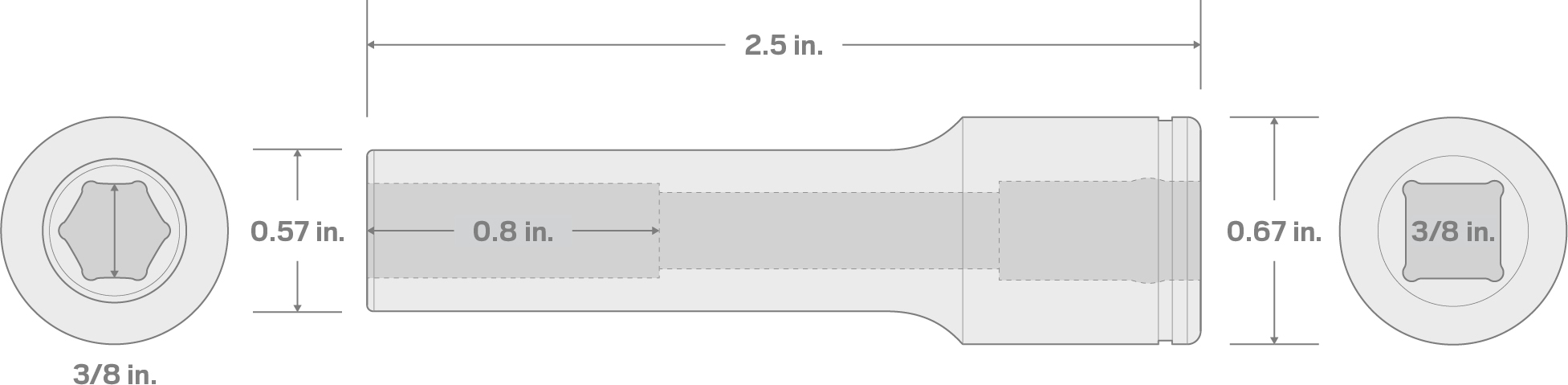 Specs for 3/8 Inch Drive x 3/8 Inch Deep 6-Point Socket