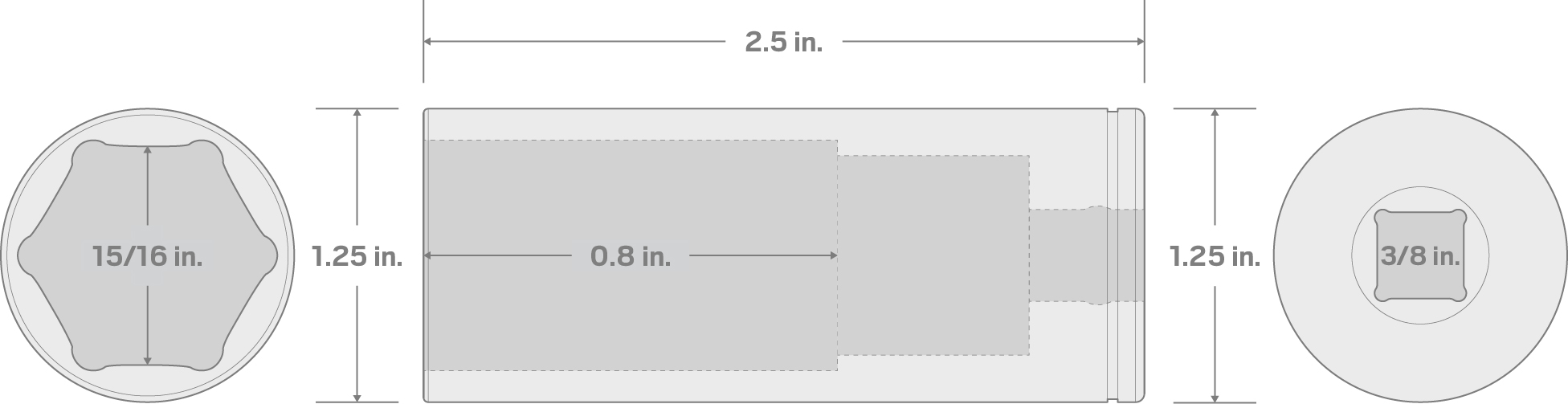 Specs for 3/8 Inch Drive x 15/16 Inch Deep 6-Point Socket