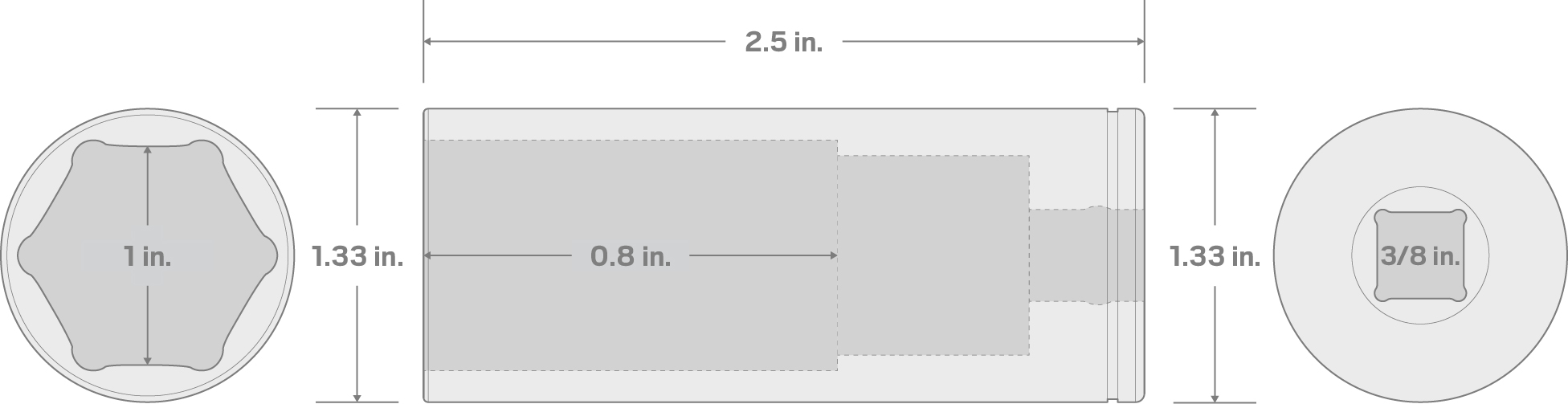 Specs for 3/8 Inch Drive x 1 Inch Deep 6-Point Socket