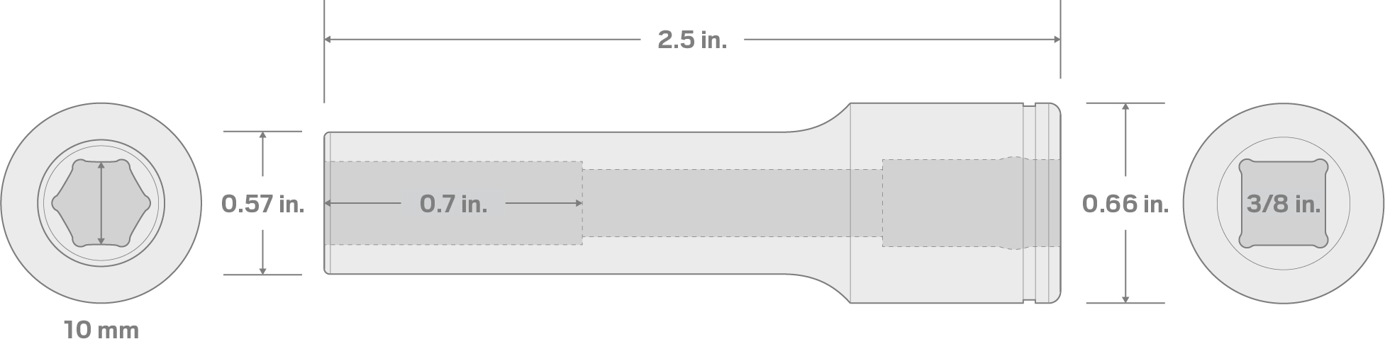 Specs for 3/8 Inch Drive x 10 mm Deep 6-Point Socket