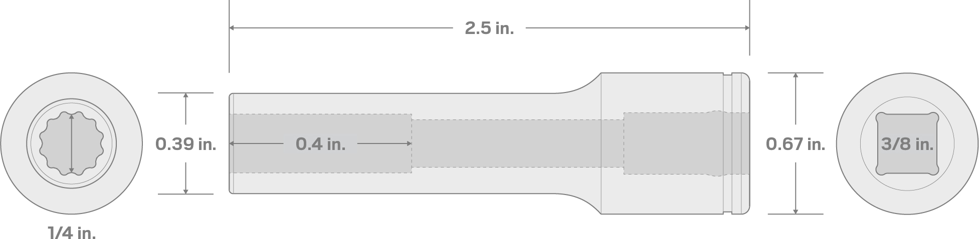 Specs for 3/8 Inch Drive x 1/4 Inch Deep 12-Point Socket