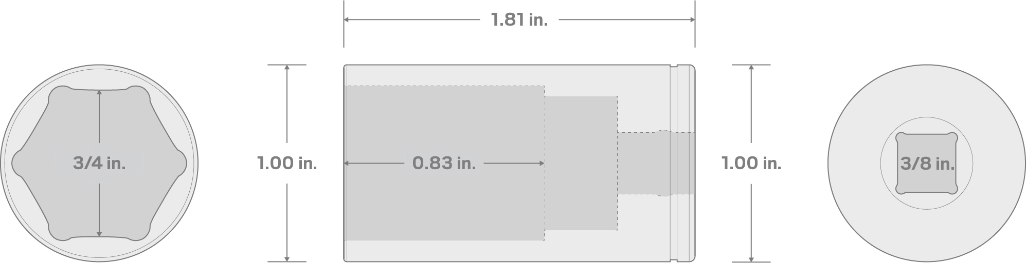 Specs for 3/8 Inch Drive x 3/4 Inch Semi-Deep 6-Point Socket