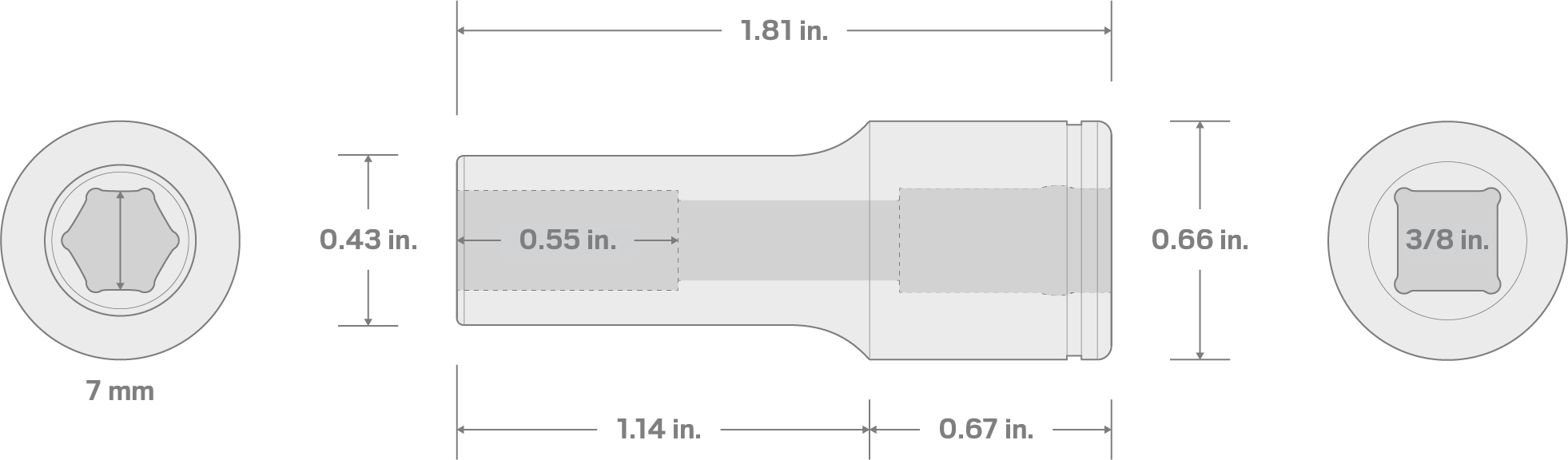 Specs for 3/8 Inch Drive x 7 mm Semi-Deep 6-Point Socket